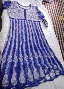 Blue Chikankari Anarkali Kurta With Inner