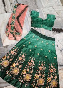 Green Embroidered Lehenga Choli Set