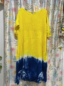 Bright Yellow & Blue Tie-Dye Kurta