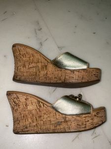Stylish Gold Slide Wedges Sandals