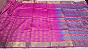Beautiful Pink Saree with Gold Border