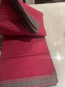 Red Cotton Saree with Green Border
