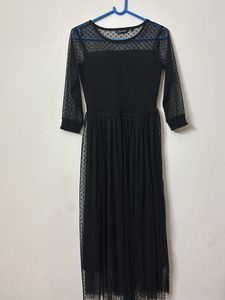 Chic Black Polka Dot Mesh Dress