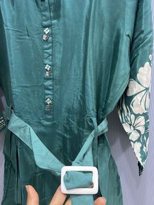 Green Print Dress with Belt