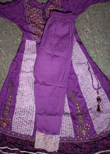 Purple Embroidered Anarkali suit with pant