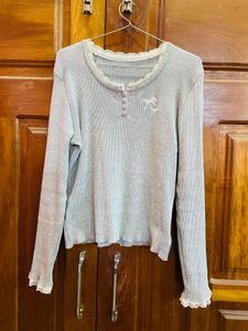 Cute Long Sleeve Lace Trim Top