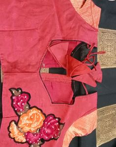 Black And Peach Colour Saree With Blouse