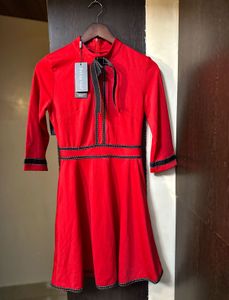 Red Fit &amp; Flare Dress with Black Accents