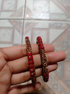 Red &amp; Gold Beaded Bangles