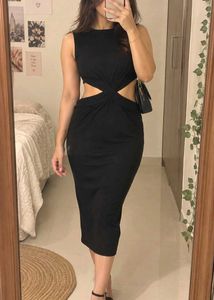 🔥BUY 1, GET 1 FREE🔥Black Cut-Out Midi Dress