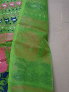 Green &amp; Pink Floral Print Saree