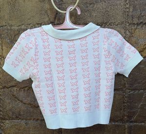 Cute Pink Butterfly Knit Polo Top