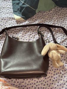 Brown Faux Leather Hobo Bag