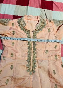Elegant Peach Kurta Set with Red Dupatta