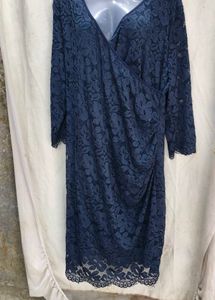 I. Elegant Navy Lace Wrap Dress
