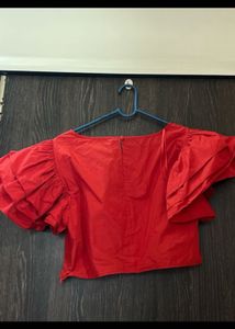 Zara Red Crop Top with Flutter Sleeves