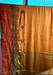 Elegant Peach &amp; Olive Embroidered Saree