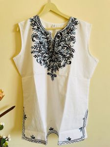 Embroidered White Sleeveless Top