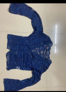 SAVANA y2k Stylish Blue Lace Crop Jacket