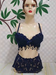 (400)Navy Lace Lingerie Set