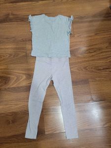 Girls Grey T-Shirt and Leggings Set