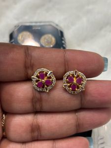 Elegant Ruby & Diamond Stud Earrings