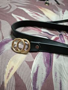 Stylish Black Belt with Gold Buckle