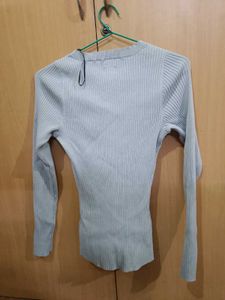 Light Blue Ribbed Button Shoulder Top