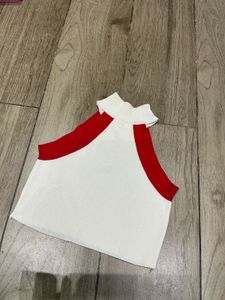 White &amp; Red Halter Neck Top