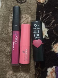 3 Pink Lipsticks and Lip Gloss Set