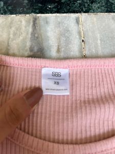 Pastel Pink Ribbed Ruched Crop Top