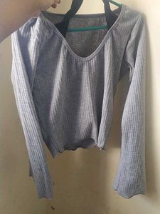 Cute Brown &amp; White Argyle Crop Top &amp; Denim Skirt S