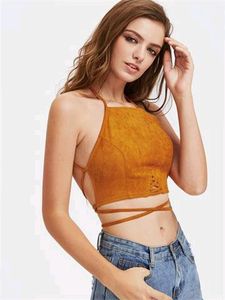Suede Halter Wrap Crop Top