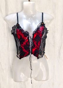 I. Gothic Red &amp; Black Lace Corset Top