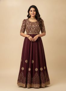 Maroon Ethnic Gown with Gold Embellishments