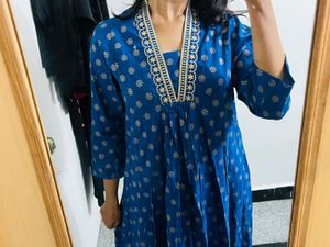 Elegant Blue Kurta Set with Foil Print