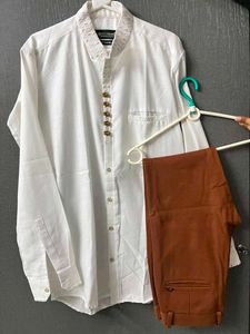 Men's Premium White Shirt with Brown Pants