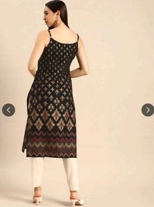 Elegant Black Tribal Print Spaghetti Strap Kurti