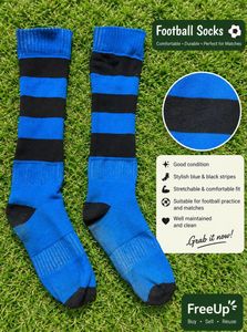 Blue & Black Striped Football Socks ⚽