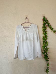 White Long Sleeve V-Neck Blouse