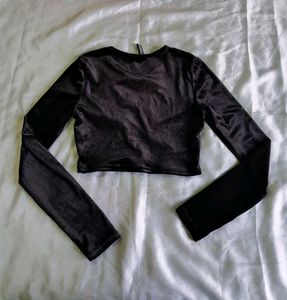 H&amp;M Black Velour Cut-Out Top