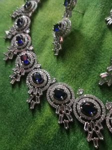 American Diamond Royal Blue Colour Necklace Set