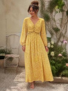 Yellow Floral Print Maxi Dress