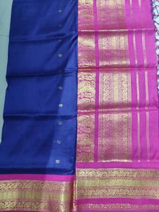 Vibrant Blue Saree with Pink Border