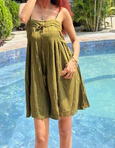 Olive Solid Sleeveless Square Neck Playsuit