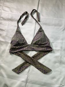 Halter neck wrap bikini top