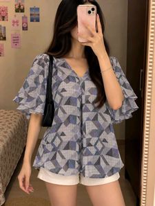 Geometric Print Bell Sleeve Top