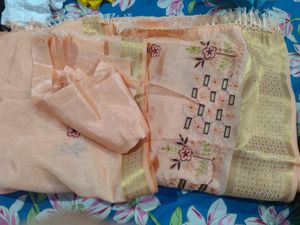 Peach Embroidered pattu border saree with blouse p