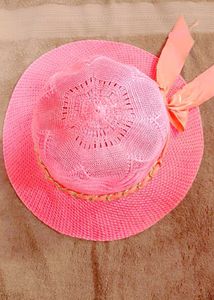 Pink Straw Sun Hat with Ribbon