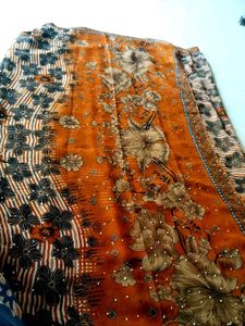 Elegant Orange Floral Saree